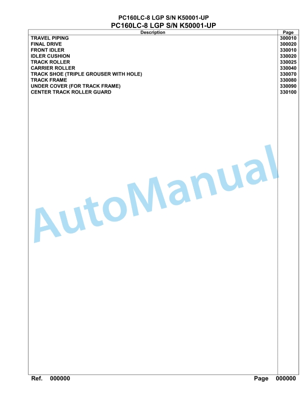 Komatsu PC160LC-8 LGP Hydraulic Excavator Parts Manual K50001-UP