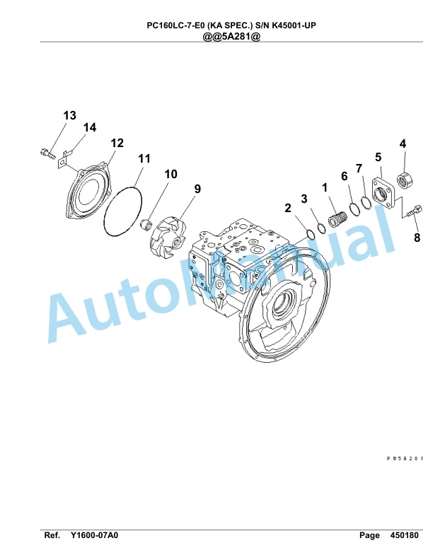 Komatsu PC160LC-KA-7-E0 Hydraulic Excavator Parts Manual SAA4D61U-5