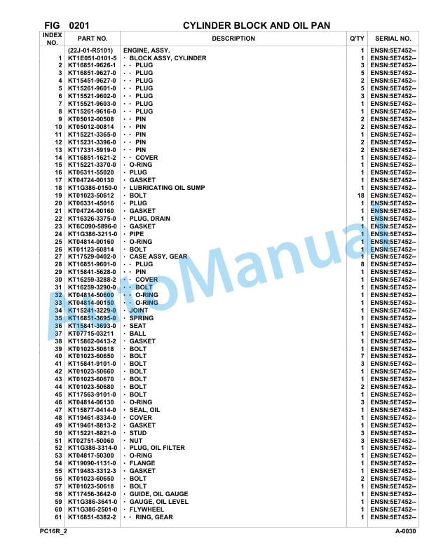 Komatsu PC16R-2 Hydraulic Excavator Parts Manual F00003-UP-4