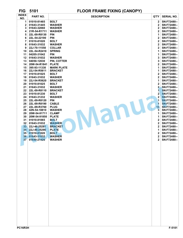 Komatsu PC16R-3 HS Hydraulic Excavator Parts Manual F70003-UP-3