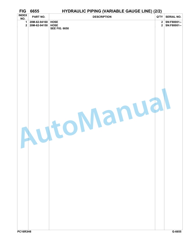 Komatsu PC16R-3 HS Hydraulic Excavator Parts Manual F80001-UP-5
