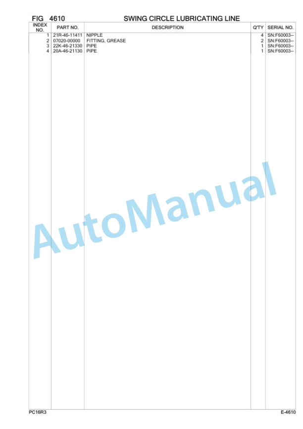 Komatsu PC16R-3 Hydraulic Excavator Parts Manual F60003-3