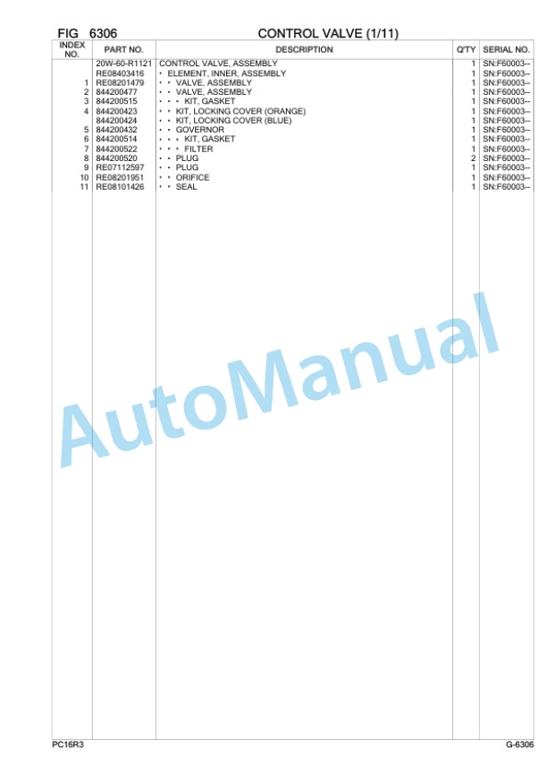 Komatsu PC16R-3 Hydraulic Excavator Parts Manual F60003-4