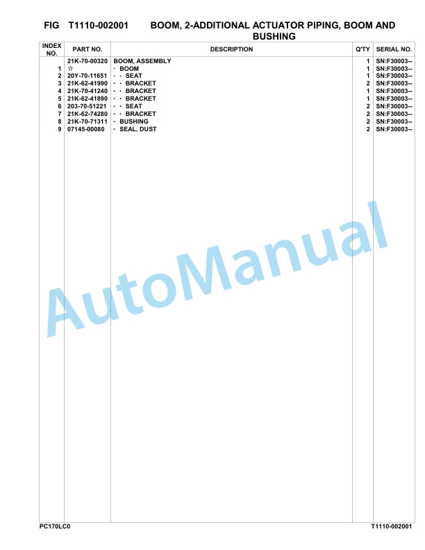 Komatsu PC170LC-10 Hydraulic Excavator Parts Manual F30003-UP-5