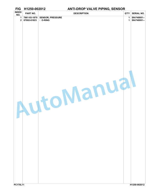 Komatsu PC170LC-11 Hydraulic Excavator Parts Manual F40001-UP-3