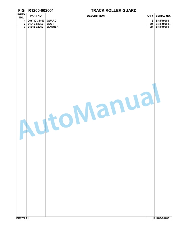 Komatsu PC170LC-11 Hydraulic Excavator Parts Manual F40001-UP-5
