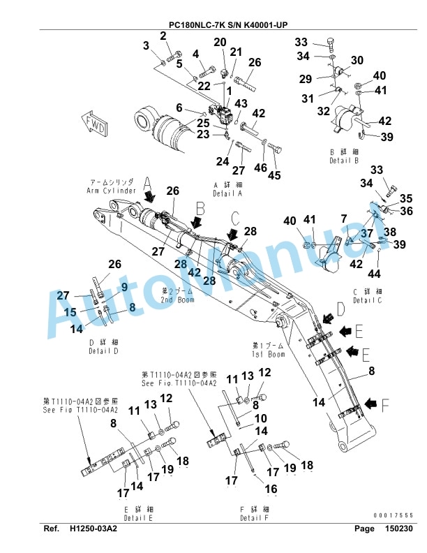 Komatsu PC180NLC-7K Hydraulic Excavator Parts Manual SAA4D11U-2