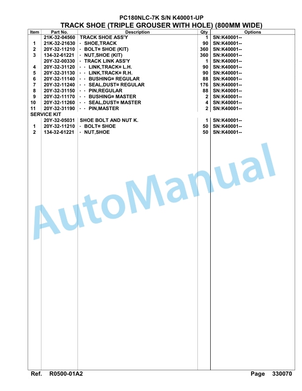 Komatsu PC180NLC-7K Hydraulic Excavator Parts Manual SAA4D11U-4