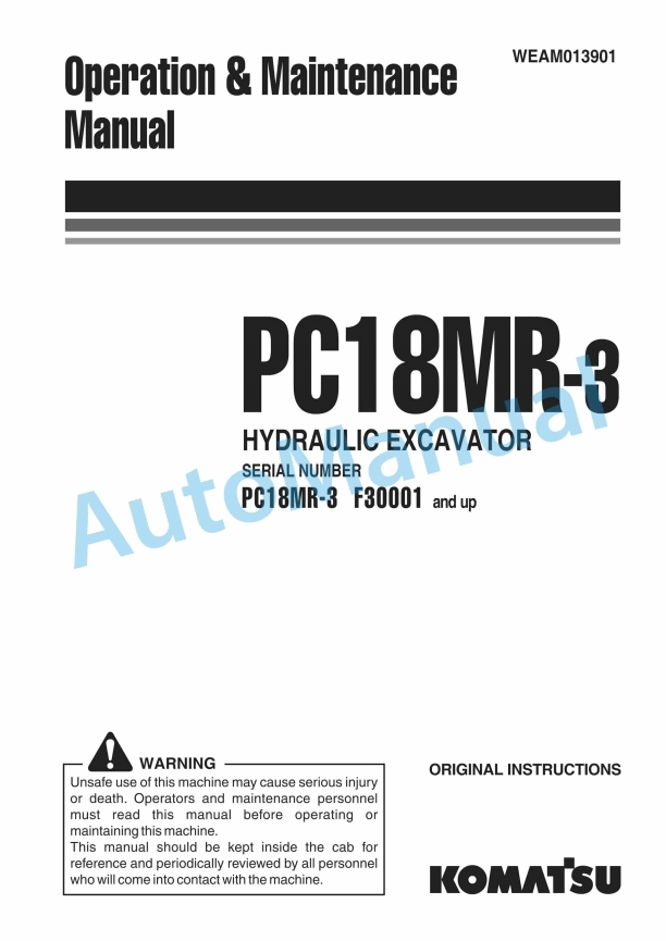 Komatsu PC18MR-3 Hydraulic Excavator Operation and Maintenance Manual WEAM013901