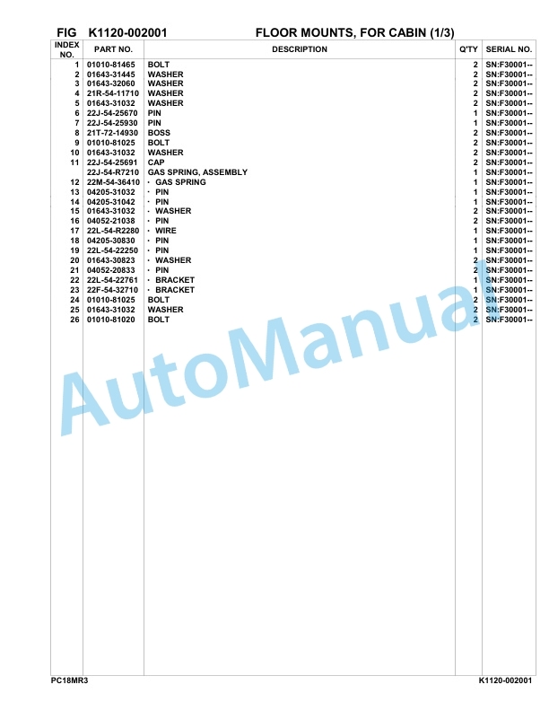 Komatsu PC18MR-3 Hydraulic Excavator Parts Manual F30001-up-4