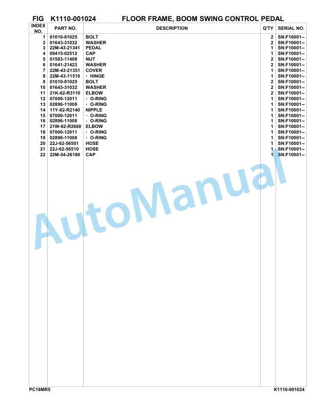 Komatsu PC18MR-5 Hydraulic Excavator Parts Manual F10001-up-3