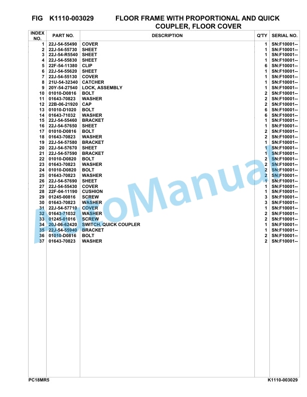 Komatsu PC18MR-5 Hydraulic Excavator Parts Manual F10001-up-4