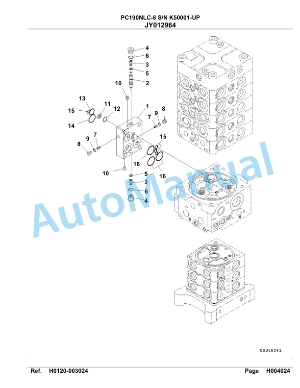 Komatsu PC190NLC-8 Hydraulic Excavator Parts Manual K50001-UP-3