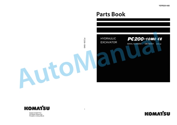 Komatsu PC200-10M0 CE Hydraulic Excavator Parts Manual YEPB201400-00