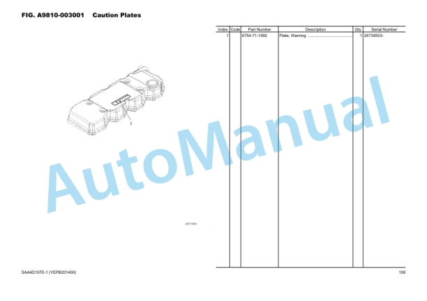 Komatsu PC200-10M0 CE Hydraulic Excavator Parts Manual YEPB201400-00-2