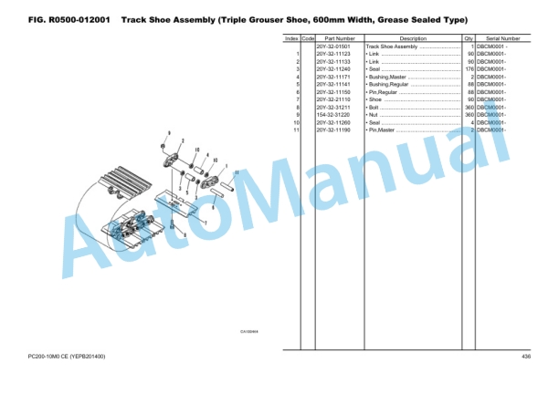 Komatsu PC200-10M0 CE Hydraulic Excavator Parts Manual YEPB201400-00-5