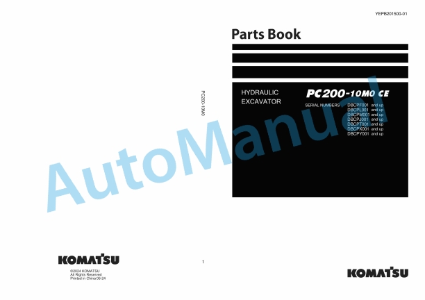 Komatsu PC200-10M0 CE Hydraulic Excavator Parts Manual YEPB201500-01
