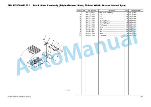 Komatsu PC200-10M0 CE Hydraulic Excavator Parts Manual YEPB201500-01-5