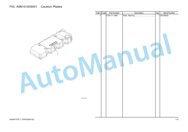 Komatsu PC200-10M0 Hydraulic Excavator Parts Manual FENC0064-02-2