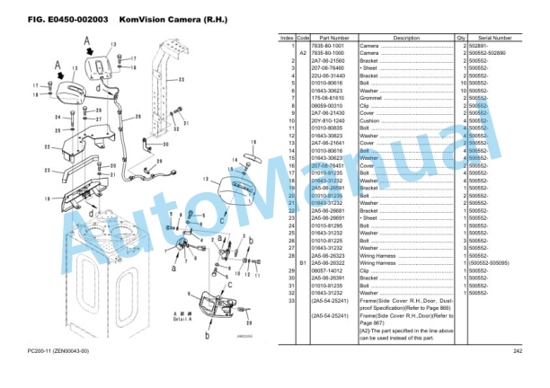 Komatsu PC200-11 Hydraulic Excavator Parts Manual ZEN00043-00-2