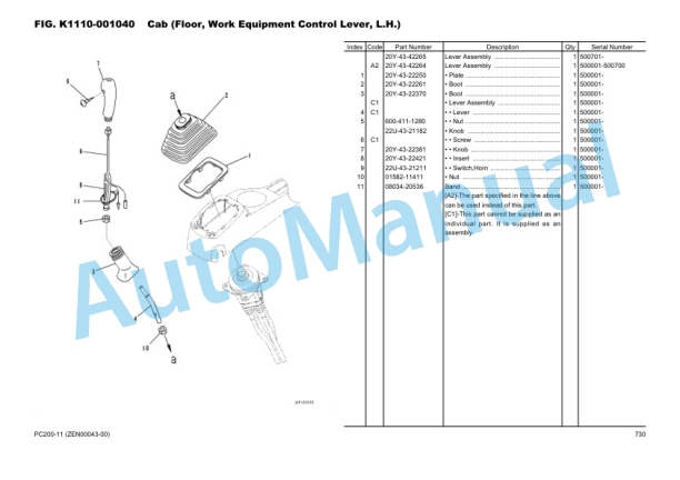 Komatsu PC200-11 Hydraulic Excavator Parts Manual ZEN00043-00-4