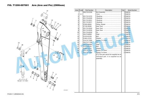 Komatsu PC200-11 Hydraulic Excavator Parts Manual ZEN00043-00-5