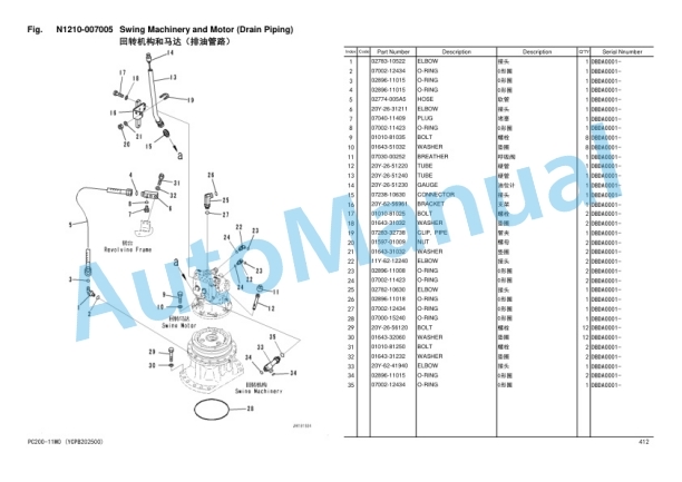 Komatsu PC200-11M0, PC200LC-11M0, PC210-11M0, PC225LC-11M0, PC235HD-11M0 Hydraulic Excavator Parts Manual YCPB202500-5