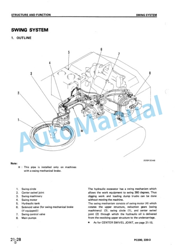Komatsu PC200-3, PC210-3, PC220-3, PC240-3 Hydraulic Excavator Shop Manual SEBM02050309-2