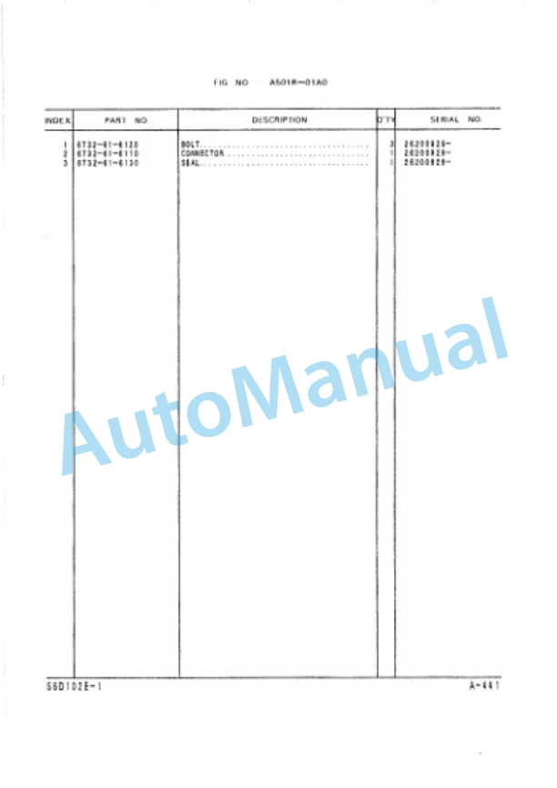 Komatsu PC200-6 Excel, PC200LC-6 Excel Parts Manual PEPB012506-2