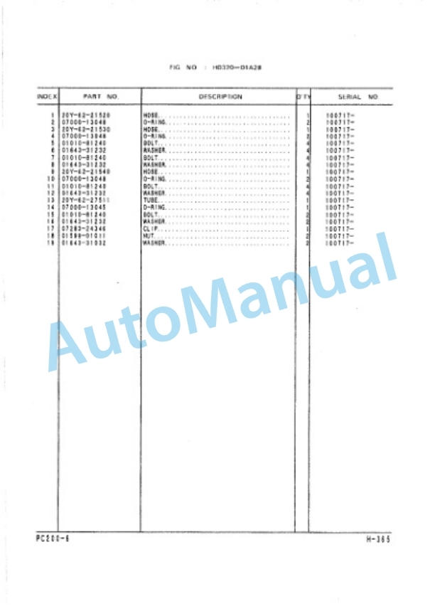 Komatsu PC200-6 Excel, PC200LC-6 Excel Parts Manual PEPB012506-3