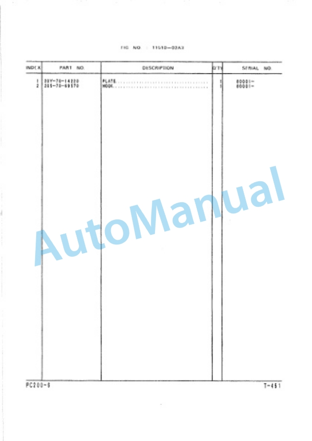 Komatsu PC200-6 Excel, PC200LC-6 Excel Parts Manual PEPB012506-5