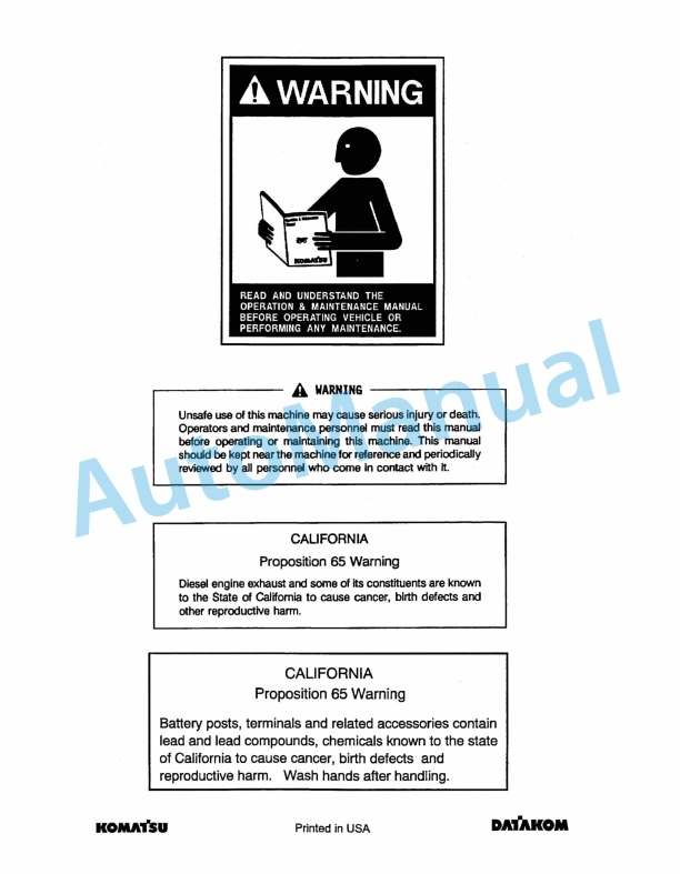 Komatsu PC200-6, PC200LC-6 Hydraulic Excavator Operation and Maintenance Manual SEAM023800PT