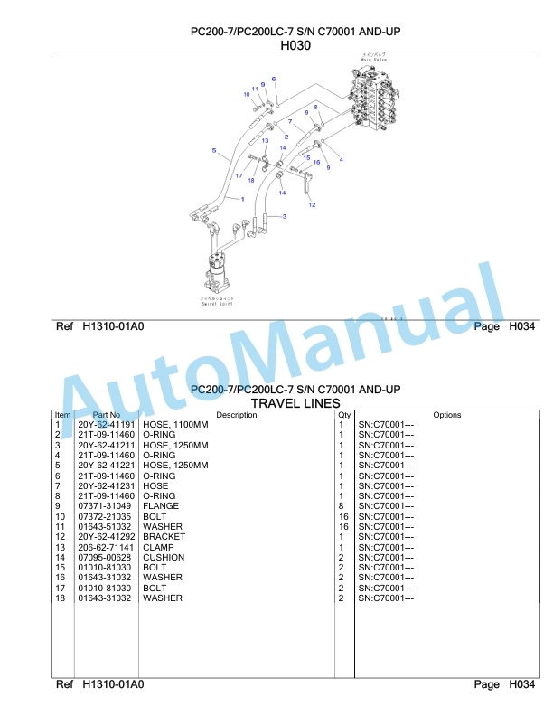 Komatsu PC200-7, PC200LC-7 Hydraulic Excavator Parts Manual BKCE002C-2
