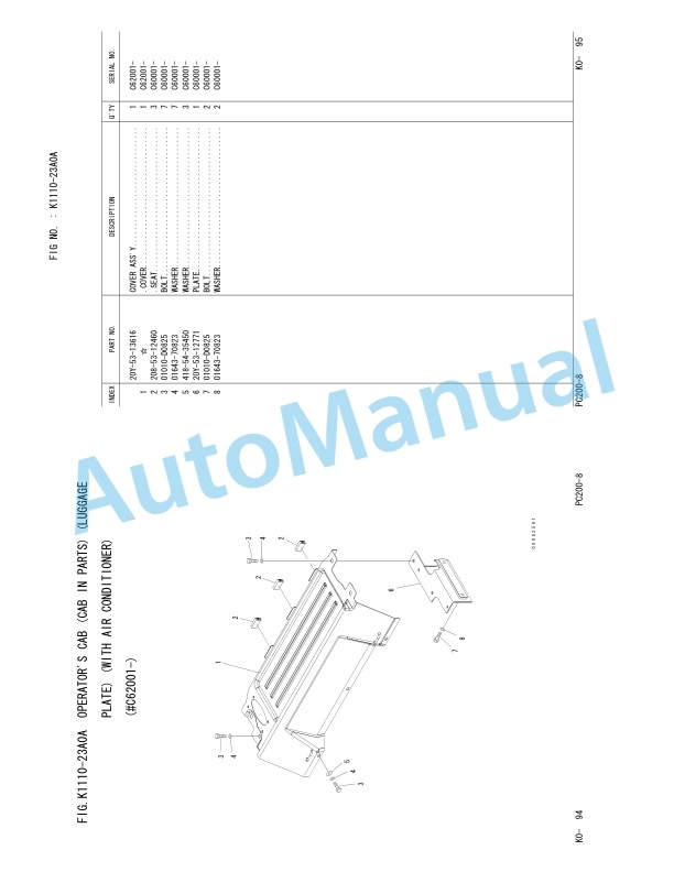 Komatsu PC200-8, PC200LC-8 Hydraulic Excavator Parts Manual FEN00468-01-3