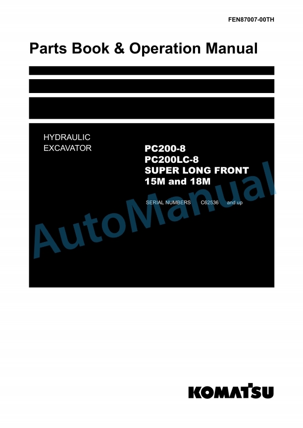 Komatsu PC200-8, PC200LC-8 Hydraulic Excavator Parts Manual FEN87007-00TH