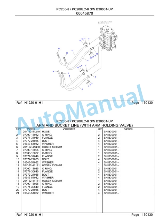 Komatsu PC200-8, PC200LC-8 Hydraulic Excavator Parts Manual SAA107B1-2