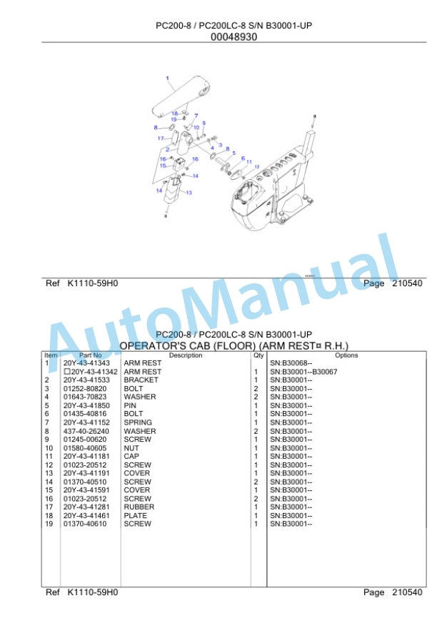 Komatsu PC200-8, PC200LC-8 Hydraulic Excavator Parts Manual SAA107B1-3