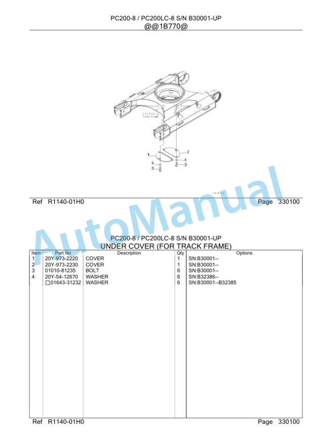 Komatsu PC200-8, PC200LC-8 Hydraulic Excavator Parts Manual SAA107B1-4