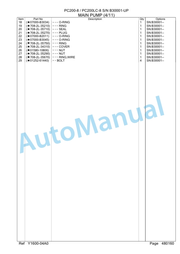 Komatsu PC200-8, PC200LC-8 Hydraulic Excavator Parts Manual SAA107B1-5