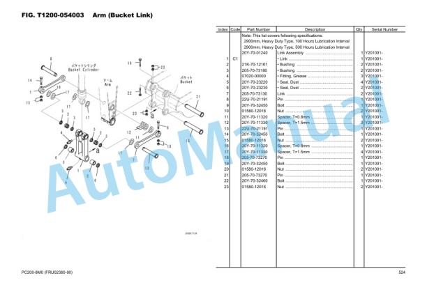 Komatsu PC200-8M0 Parts Manual FRU02380-00-5