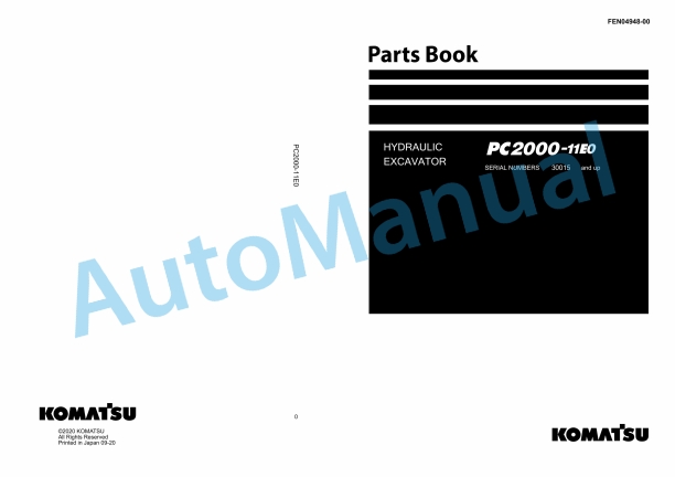 Komatsu PC2000-11E0 Hydraulic Excavator Parts Manual FEN04948-00