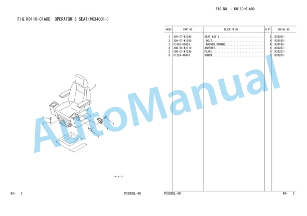 Komatsu PC200EL-6K, PC200EN-6K Hydraulic Excavator Parts Manual UEPB000704-3