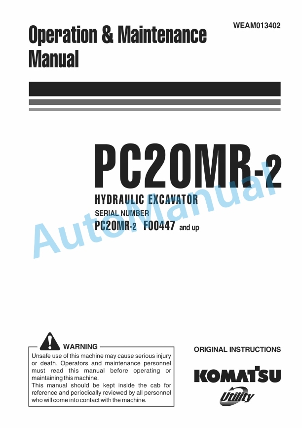 Komatsu PC20MR-2 Hydraulic Excavator Operation and Maintenance Manual WEAM013402