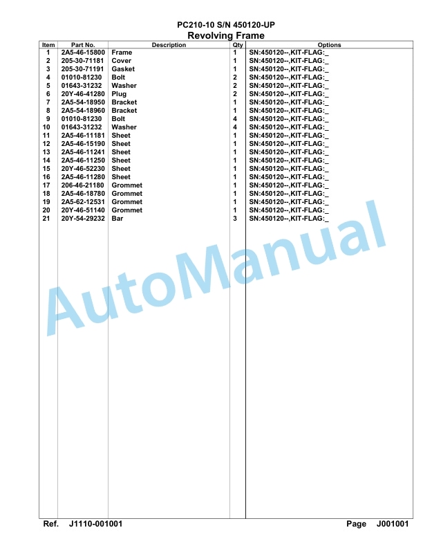 Komatsu PC210-10 Hydraulic Excavator Parts Manual 450120-Up-3