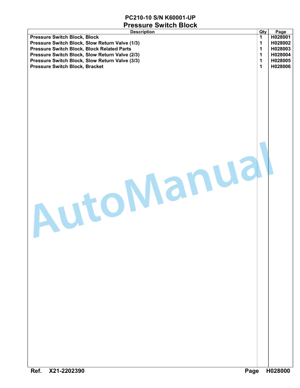 Komatsu PC210-10 Hydraulic Excavator Parts Manual SAA6DE2U-3
