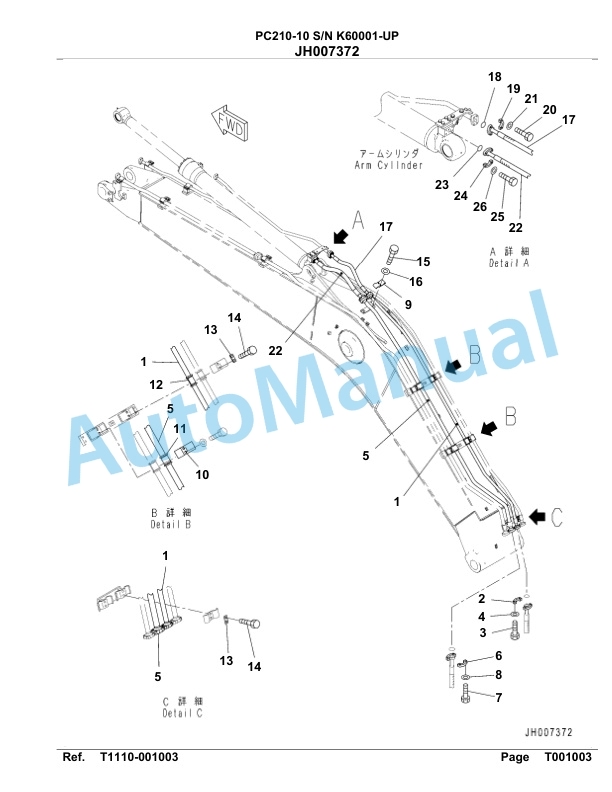 Komatsu PC210-10 Hydraulic Excavator Parts Manual SAA6DE2U-5