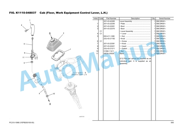Komatsu PC210-10M0 Hydraulic Excavator Parts Manual YEPB200100-00-4