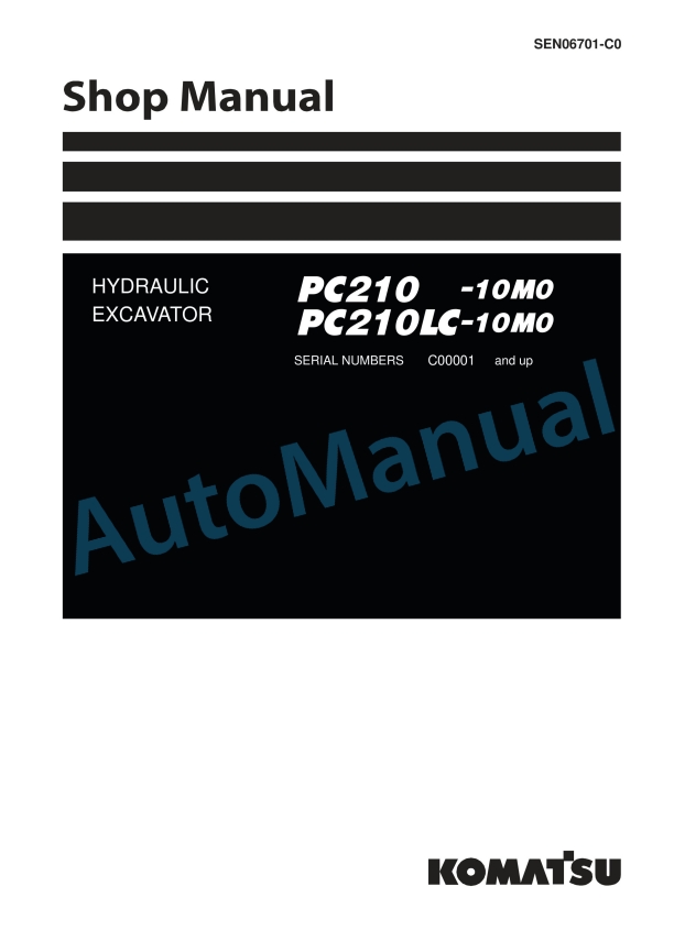 Komatsu PC210-10M0, PC210LC-10M0 Hydraulic Excavator Shop Manual SEN06701-C0