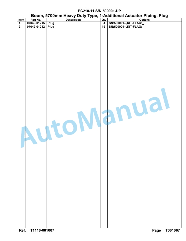 Komatsu PC210-11 Hydraulic Excavator Parts Manual 500001-Up-5
