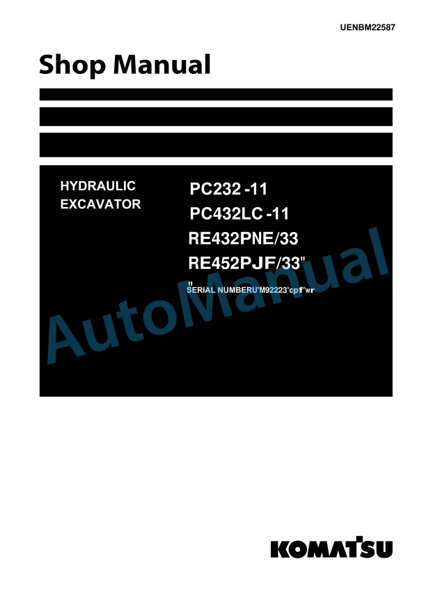 Komatsu PC210-11, PC210LC-11, PC210NLC-11, PC230NHD-11 Hydraulic Excavator Shop Manual UENBM00365
